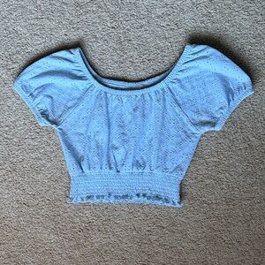 baby blue eyelet women’s top